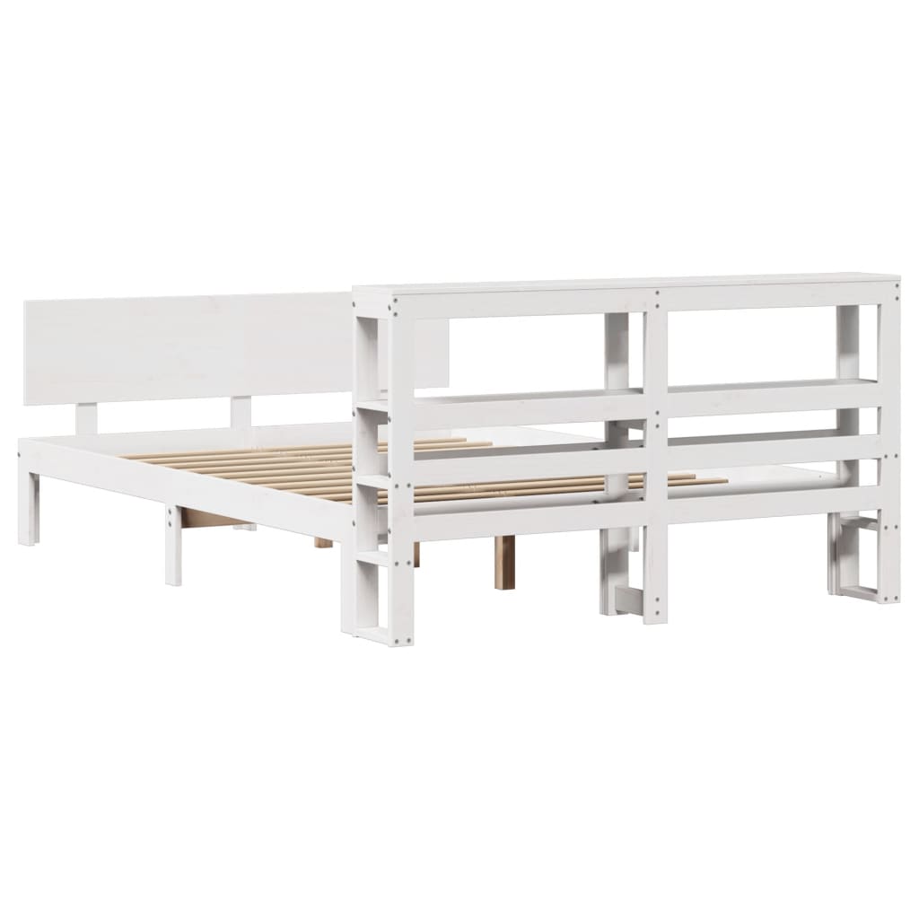 vidaXL Estructura de cama con cabecero madera pino blanco 135x190 cm