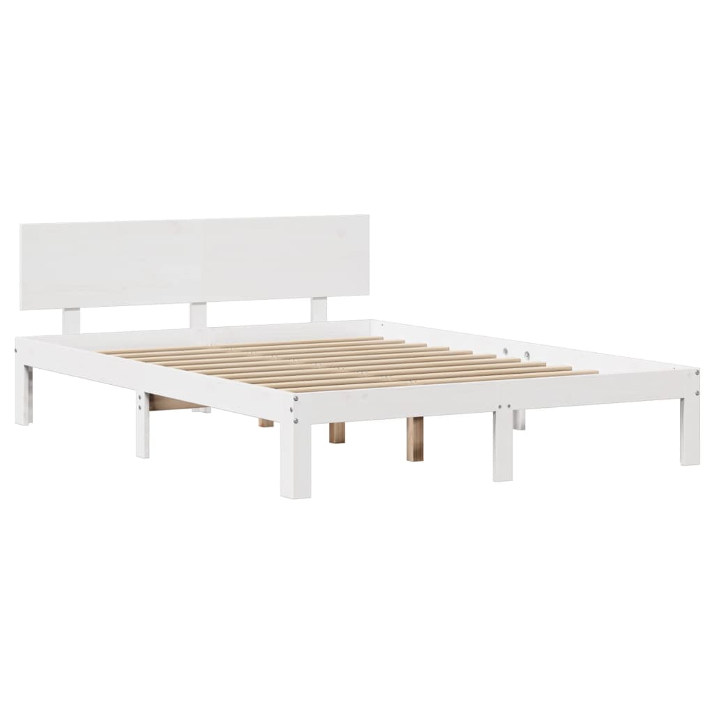 vidaXL Estructura de cama con cabecero madera pino blanco 135x190 cm