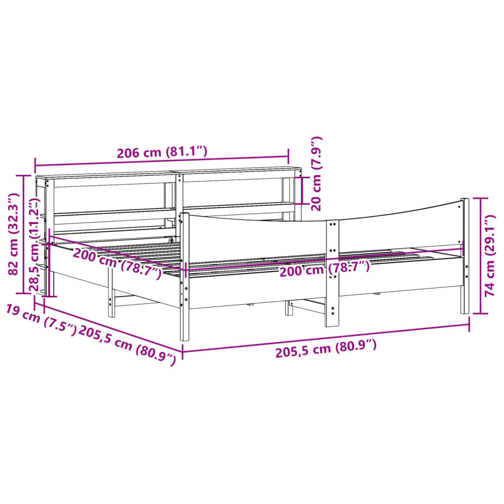 vidaXL Estructura de cama con cabecero madera maciza de pino 200x200cm