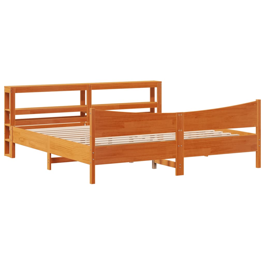 vidaXL Estructura cama con cabecero madera pino marrón cera 200x200 cm