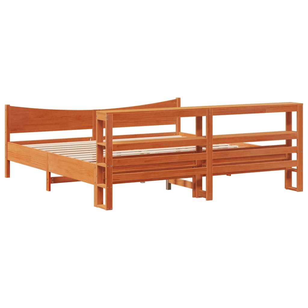 vidaXL Estructura cama con cabecero madera pino marrón cera 200x200 cm