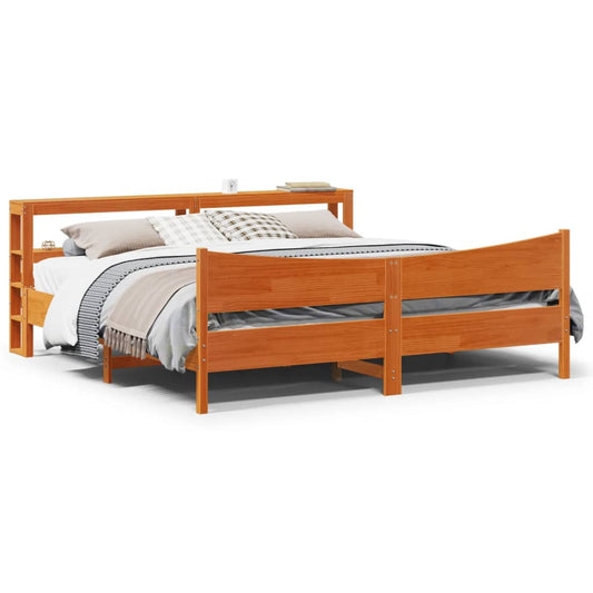 vidaXL Estructura cama con cabecero madera pino marrón cera 200x200 cm