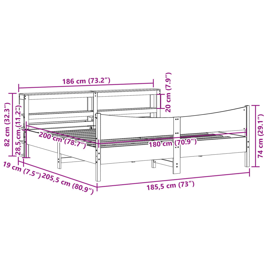 vidaXL Estructura de cama con cabecero madera maciza pino 180x200 cm