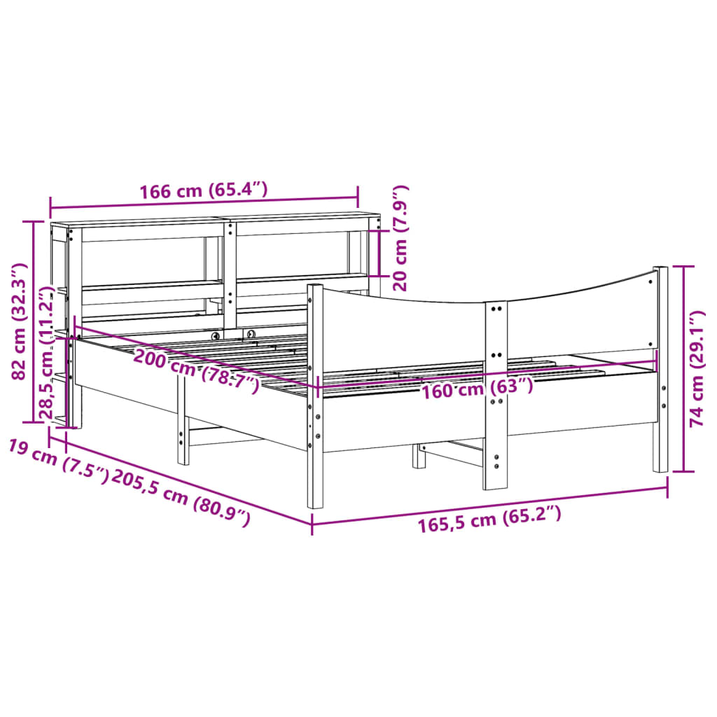 vidaXL Estructura de cama con cabecero madera maciza pino 160x200 cm