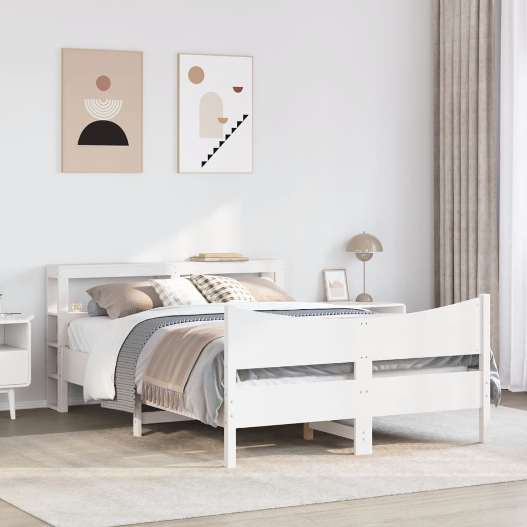 vidaXL Estructura de cama con cabecero madera pino blanco 160x200 cm