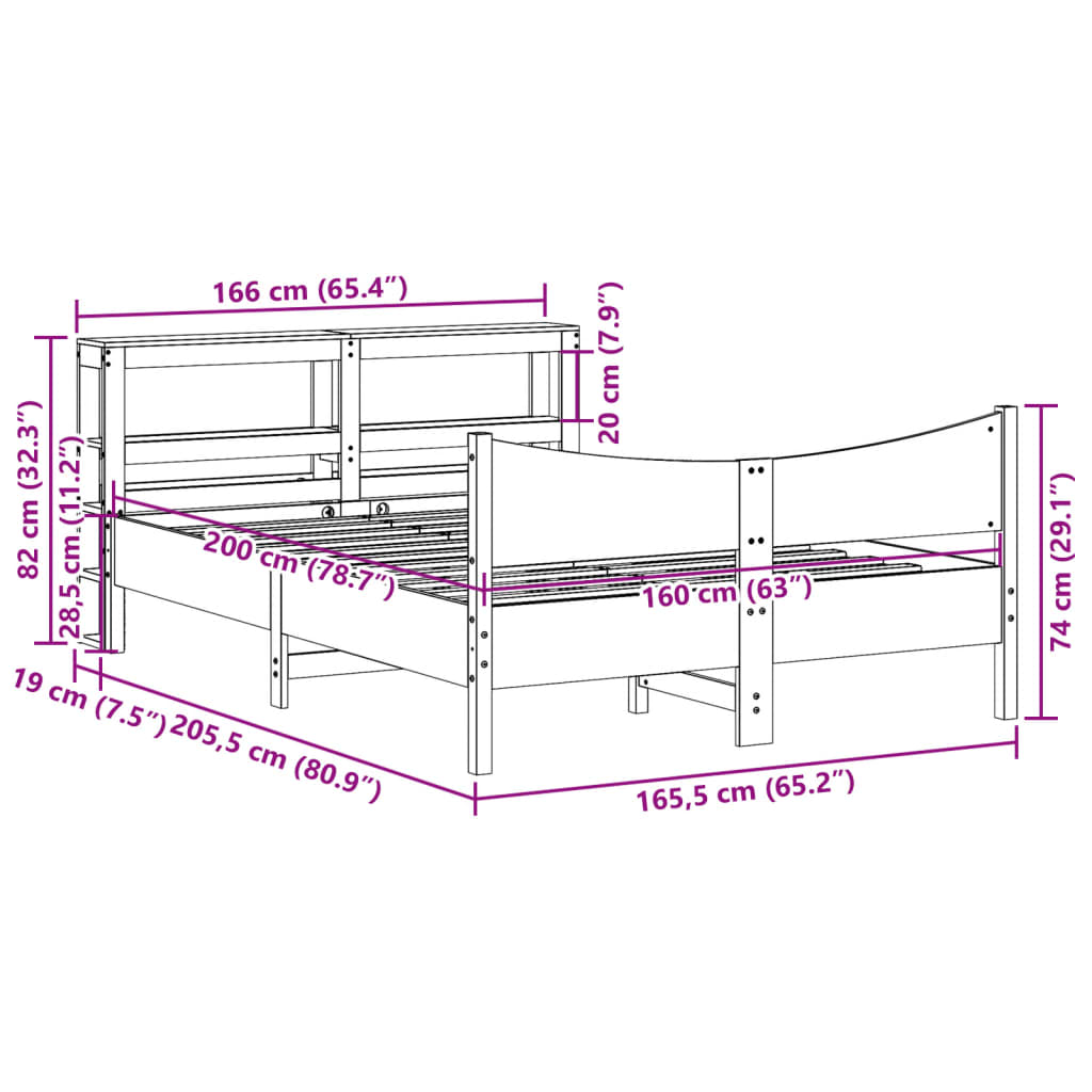 vidaXL Estructura de cama con cabecero madera pino blanco 160x200 cm