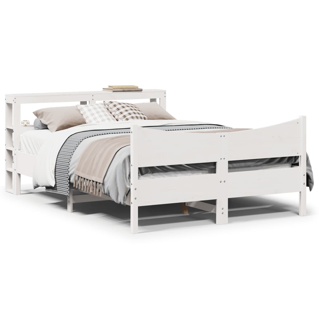 vidaXL Estructura de cama con cabecero madera pino blanco 160x200 cm