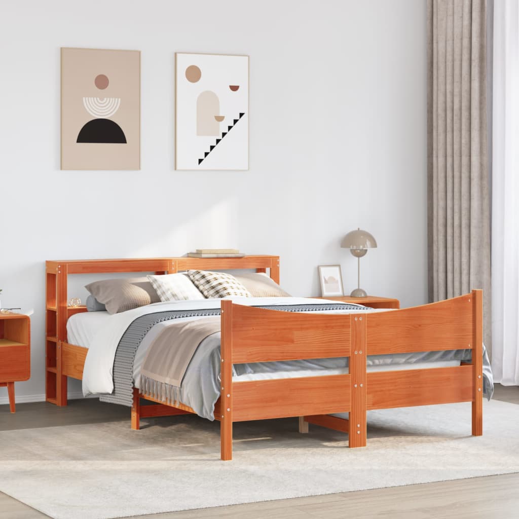 vidaXL Estructura cama con cabecero madera pino marrón cera 160x200 cm