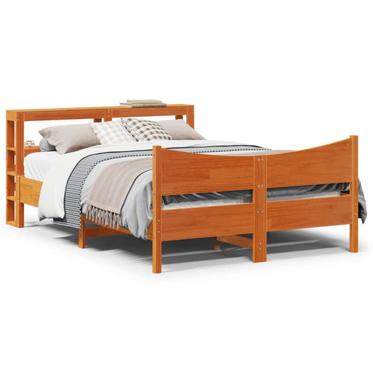 vidaXL Estructura cama con cabecero madera pino marrón cera 160x200 cm