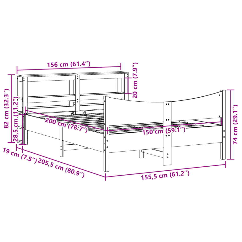 vidaXL Estructura de cama con cabecero madera de pino blanco 150x200cm