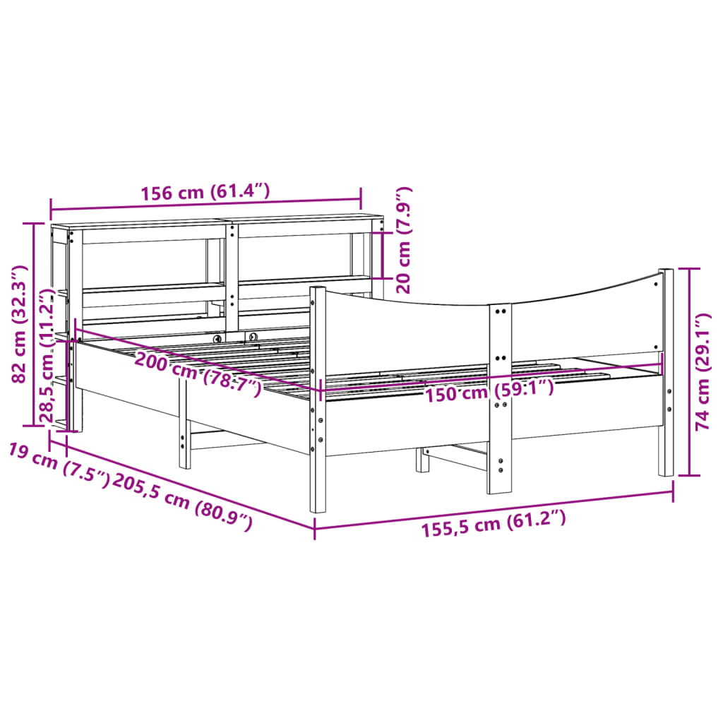 vidaXL Estructura de cama con cabecero madera de pino blanco 150x200cm