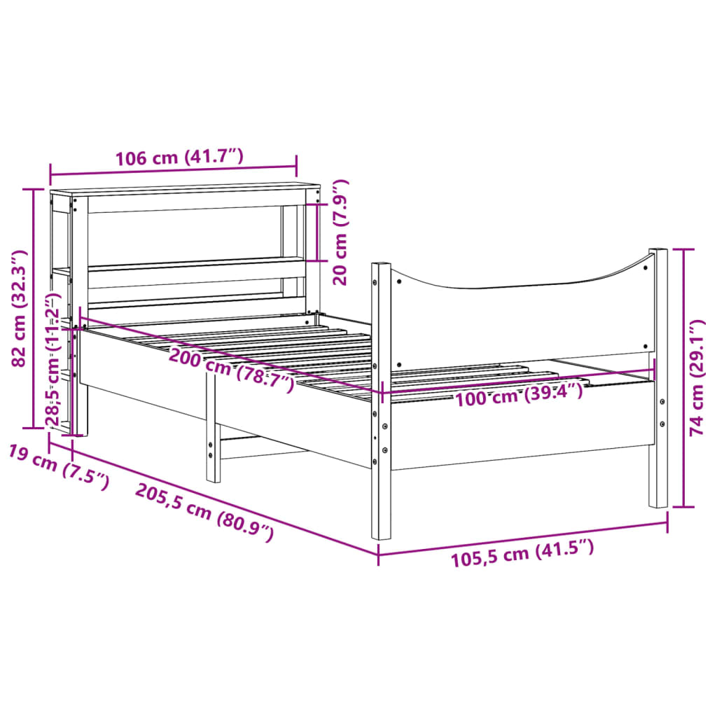 vidaXL Estructura de cama con cabecero madera maciza pino 100x200 cm