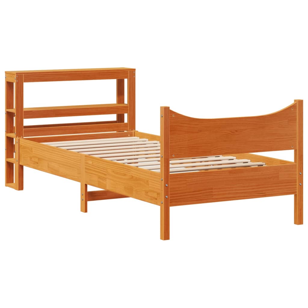 vidaXL Estructura cama con cabecero madera pino marrón cera 100x200 cm