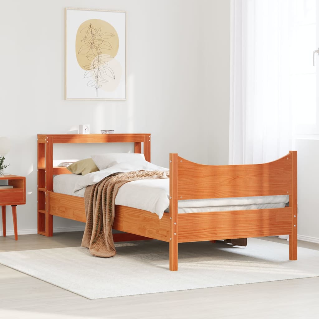 vidaXL Estructura cama con cabecero madera pino marrón cera 100x200 cm