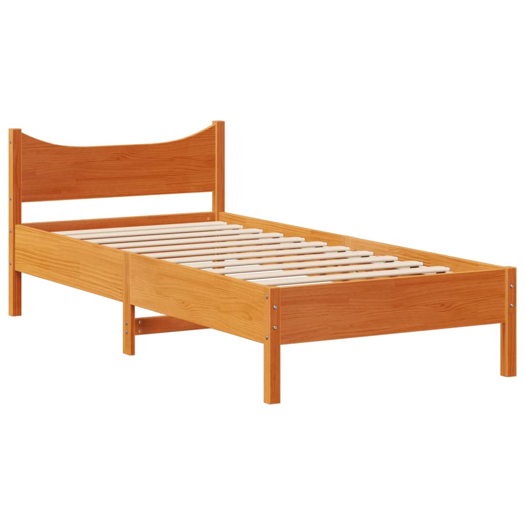 vidaXL Estructura cama con cabecero madera pino marrón cera 100x200 cm