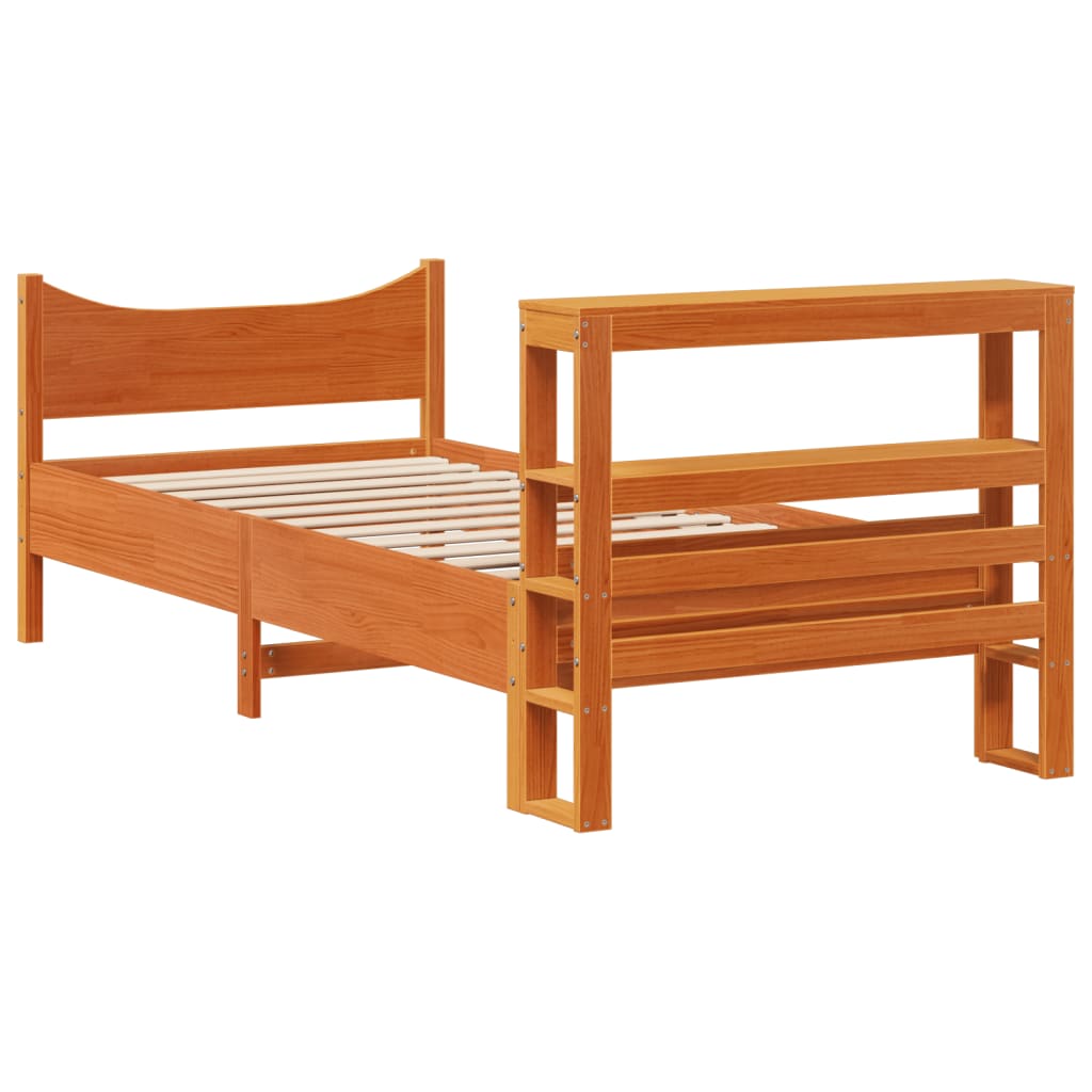 vidaXL Estructura cama con cabecero madera pino marrón cera 100x200 cm