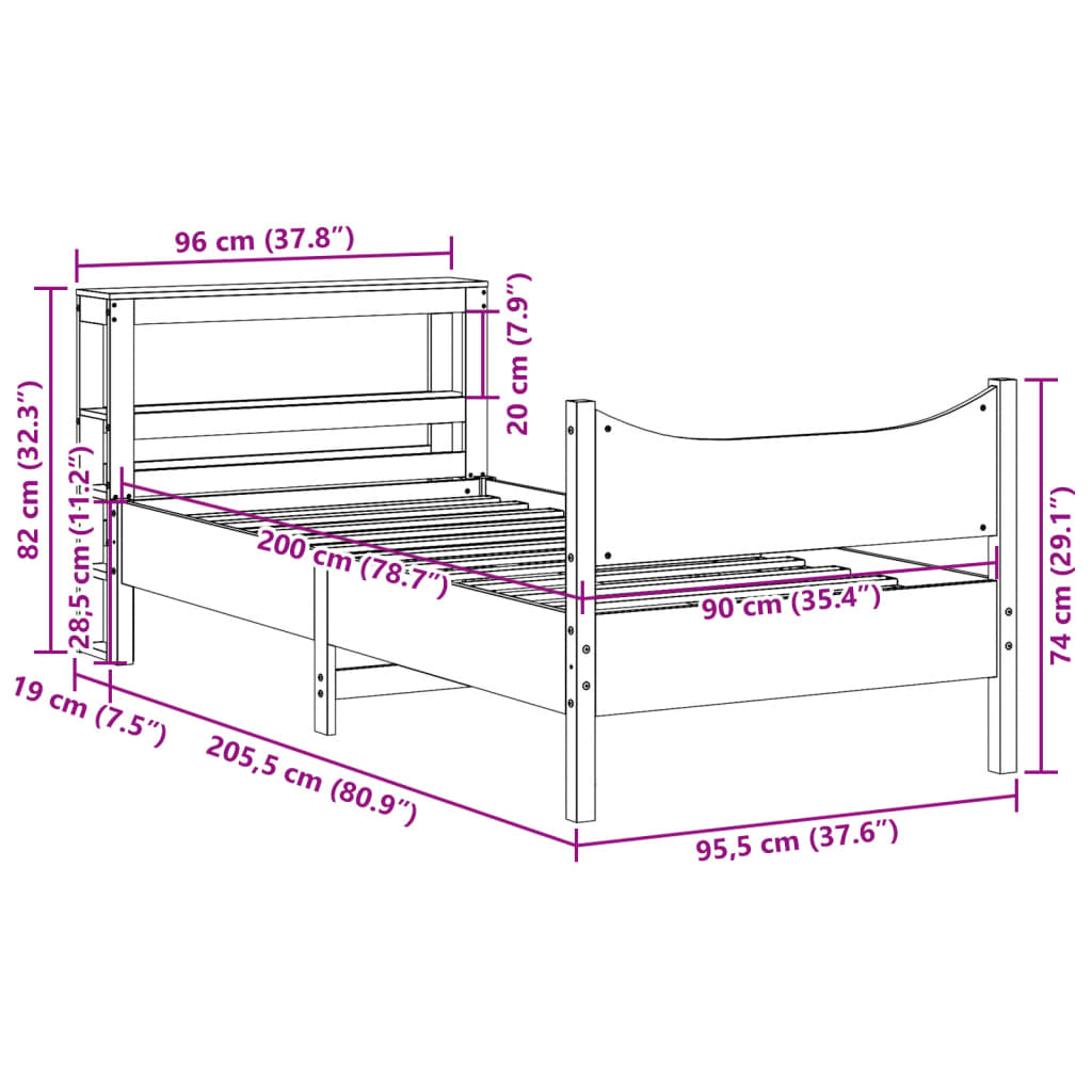 vidaXL Estructura de cama con cabecero madera maciza de pino 90x200 cm