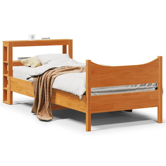 vidaXL Estructura cama con cabecero madera pino marrón cera 90x200 cm