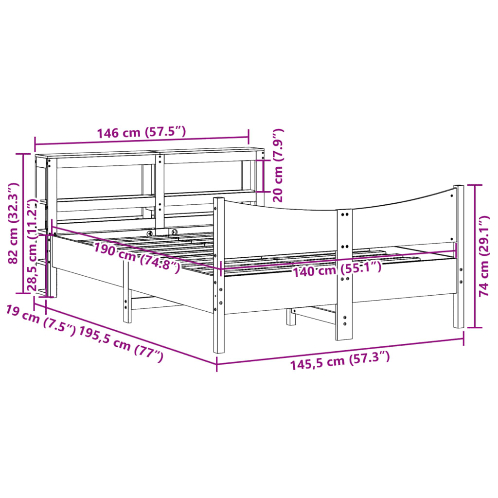 vidaXL Estructura cama con cabecero madera pino marrón cera 140x190 cm