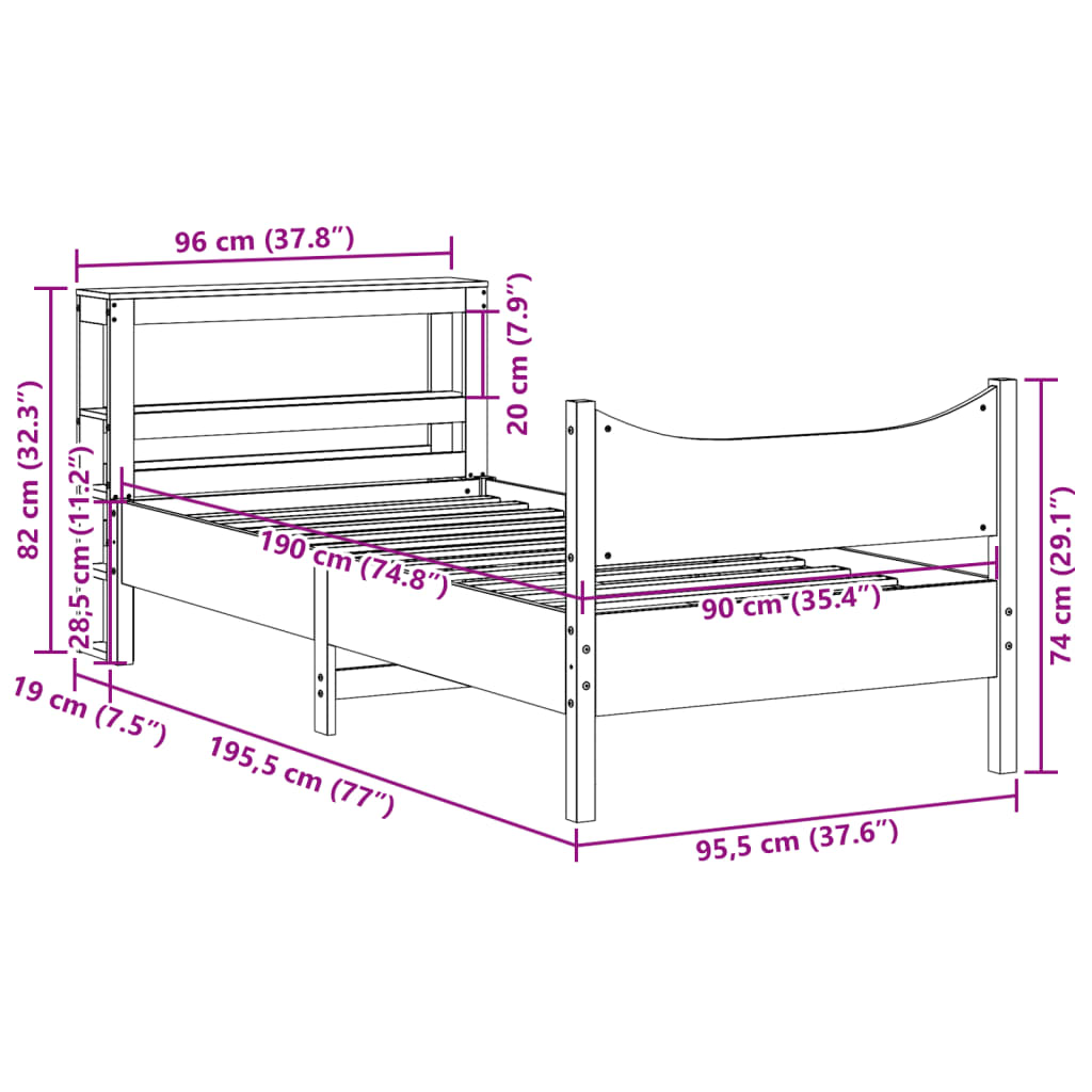 vidaXL Estructura de cama con cabecero madera maciza pino 90x190 cm