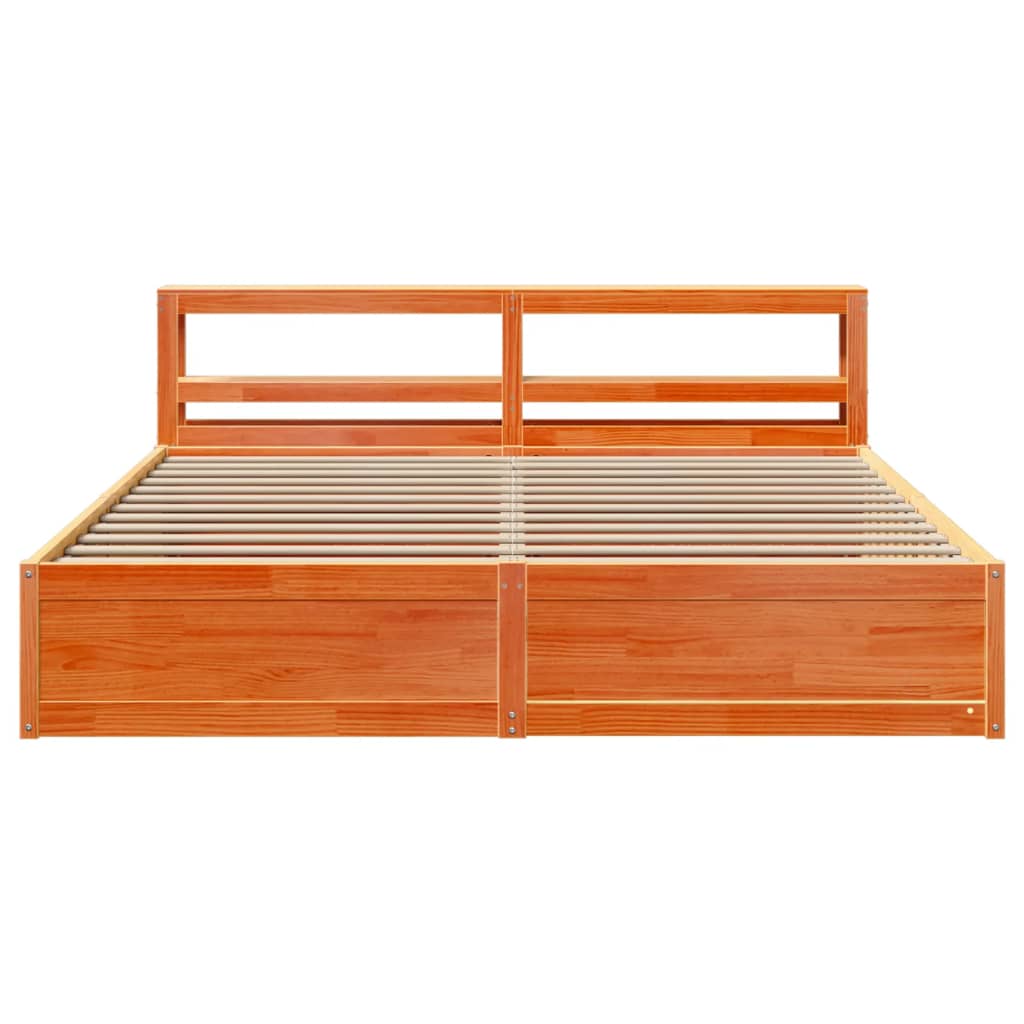 vidaXL Estructura cama con cabecero madera pino marrón cera 180x200 cm