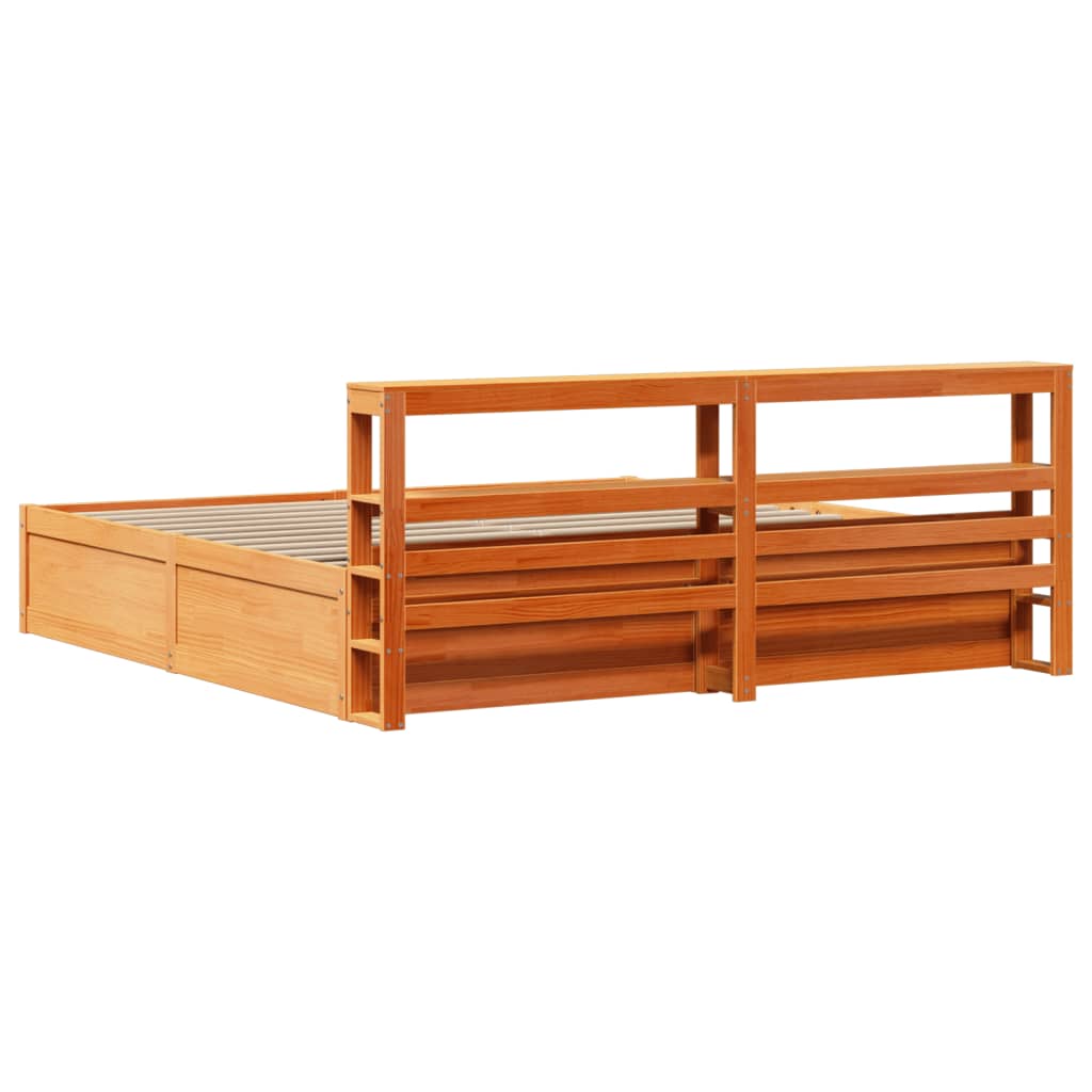 vidaXL Estructura cama con cabecero madera pino marrón cera 180x200 cm