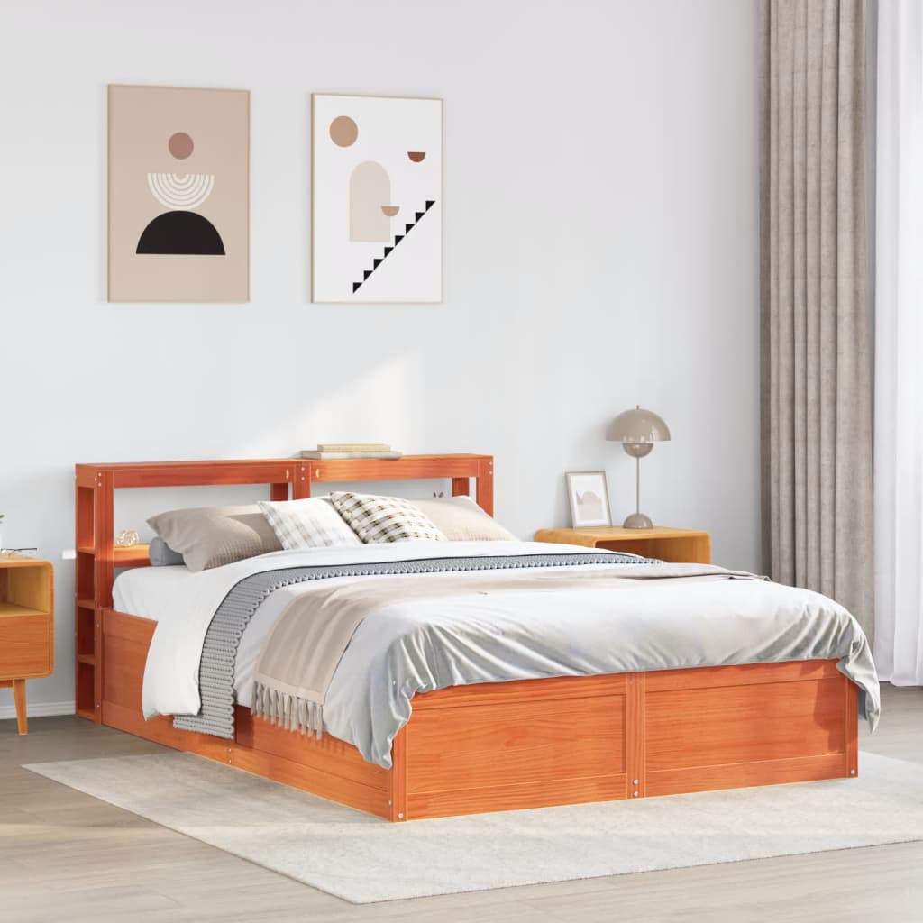 vidaXL Estructura cama con cabecero madera pino marrón cera 160x200 cm