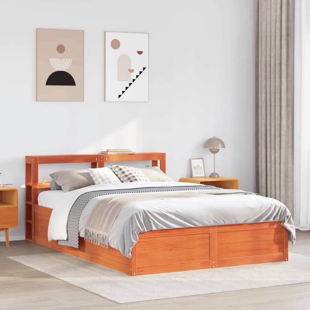 vidaXL Estructura cama con cabecero madera pino marrón cera 150x200 cm