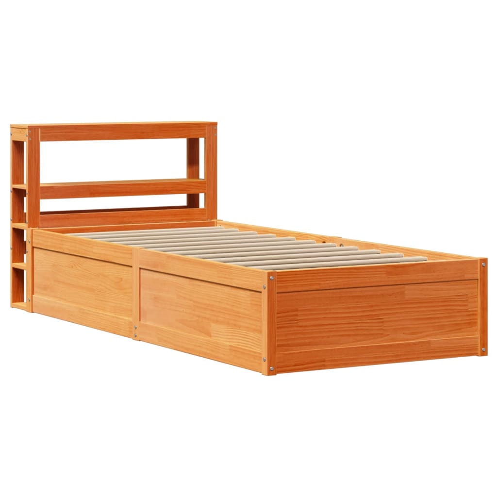 vidaXL Estructura cama con cabecero madera pino marrón cera 100x200 cm