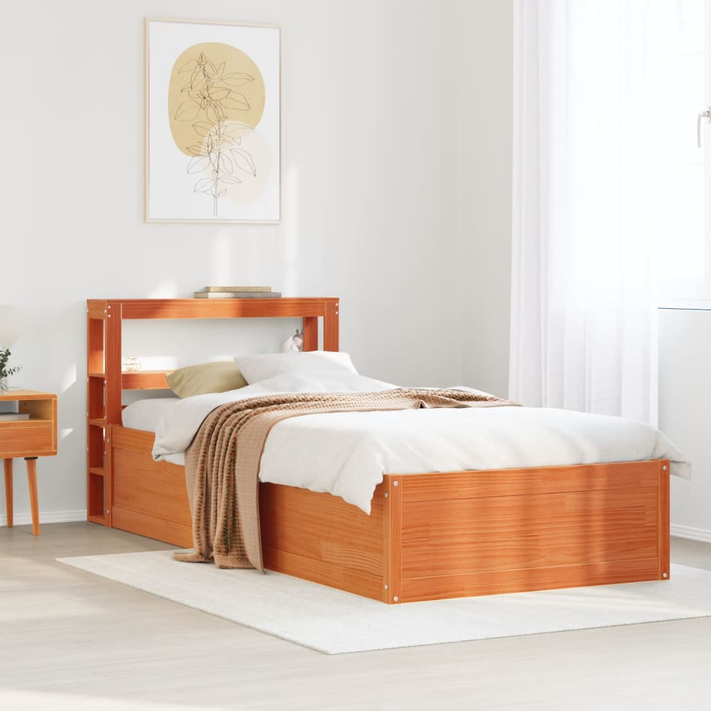 vidaXL Estructura cama con cabecero madera pino marrón cera 100x200 cm