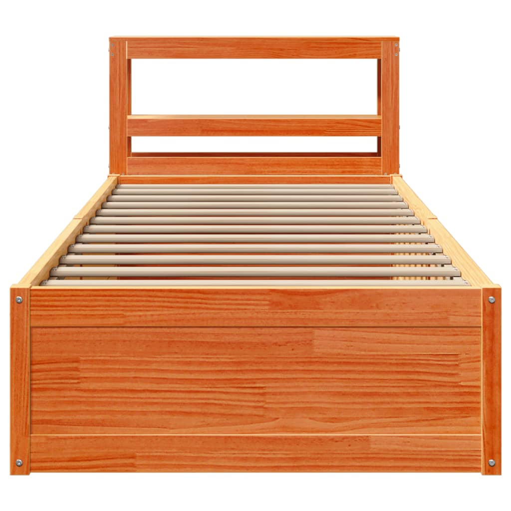 vidaXL Estructura cama con cabecero madera pino marrón cera 100x200 cm