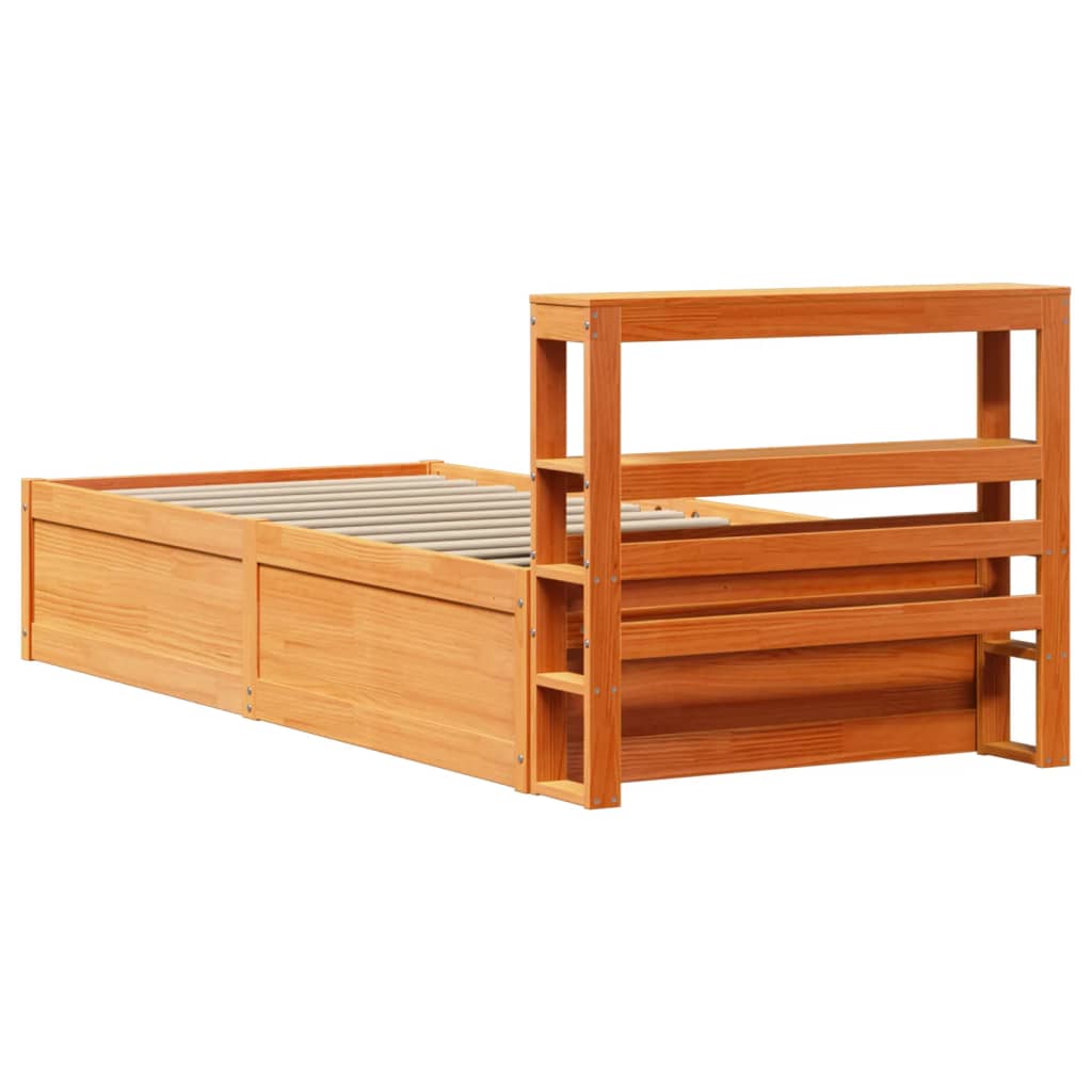 vidaXL Estructura cama con cabecero madera pino marrón cera 100x200 cm