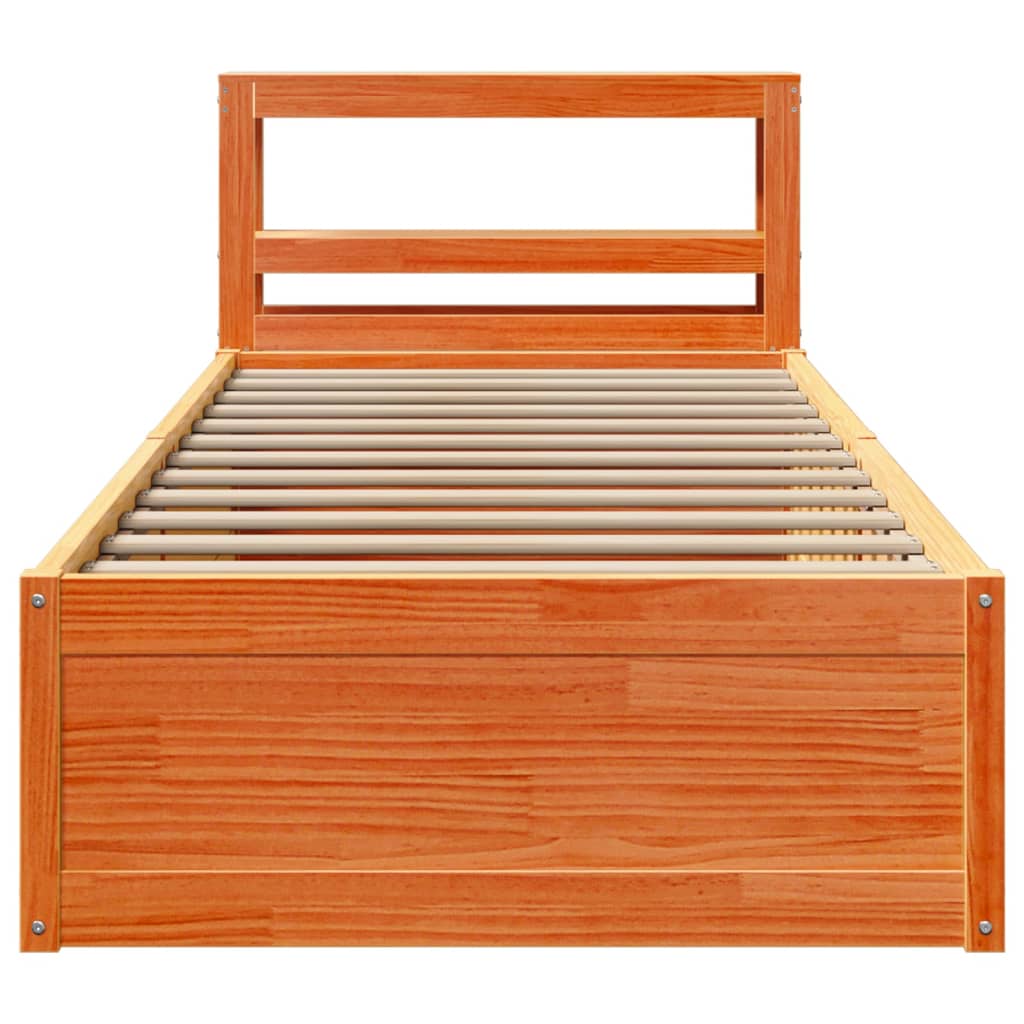 vidaXL Estructura cama con cabecero madera pino marrón cera 90x200 cm