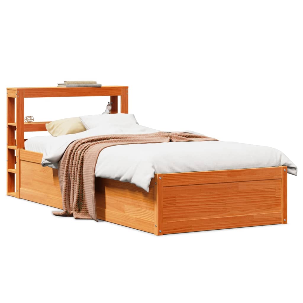 vidaXL Estructura cama con cabecero madera pino marrón cera 90x200 cm