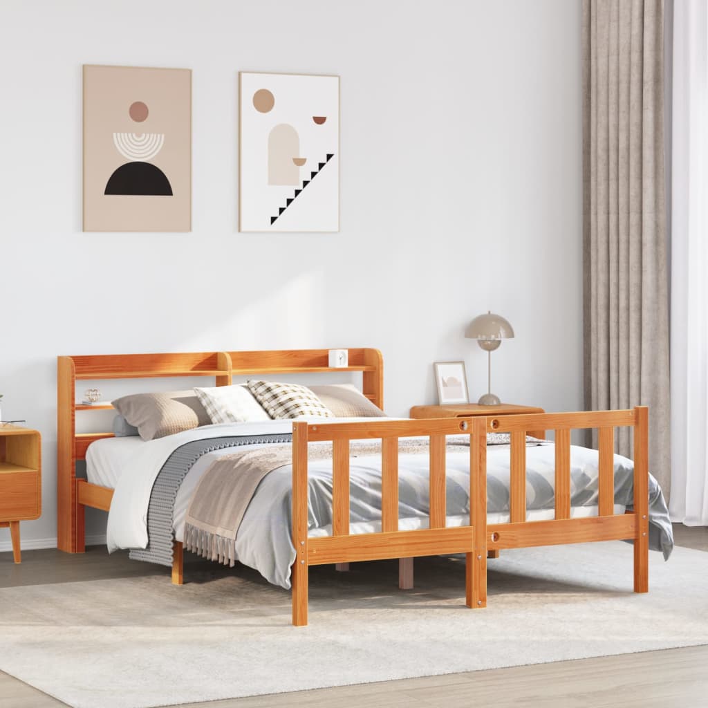 vidaXL Estructura cama con cabecero madera pino marrón cera 120x190 cm