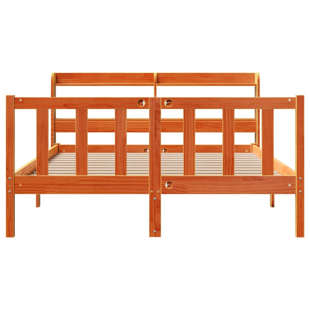 vidaXL Estructura cama con cabecero madera pino marrón cera 120x190 cm