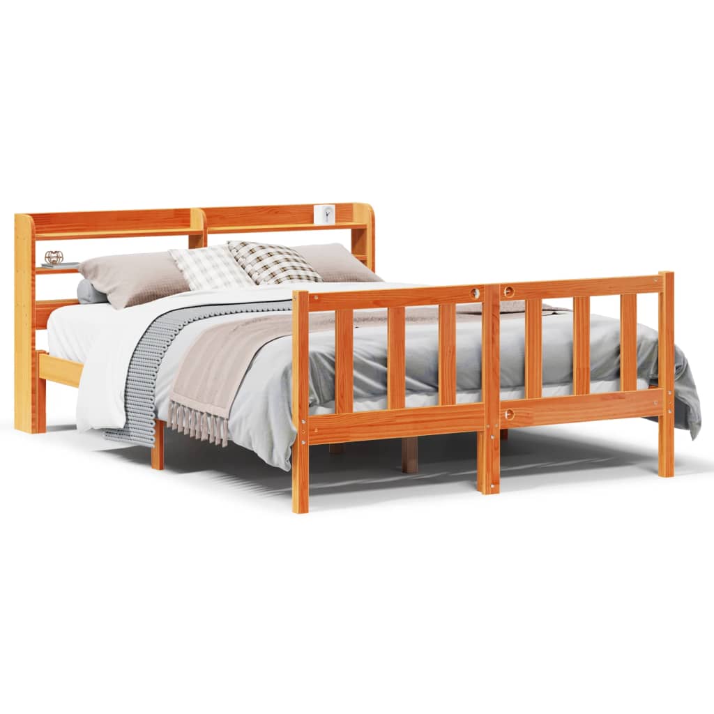 vidaXL Estructura cama con cabecero madera pino marrón cera 120x190 cm