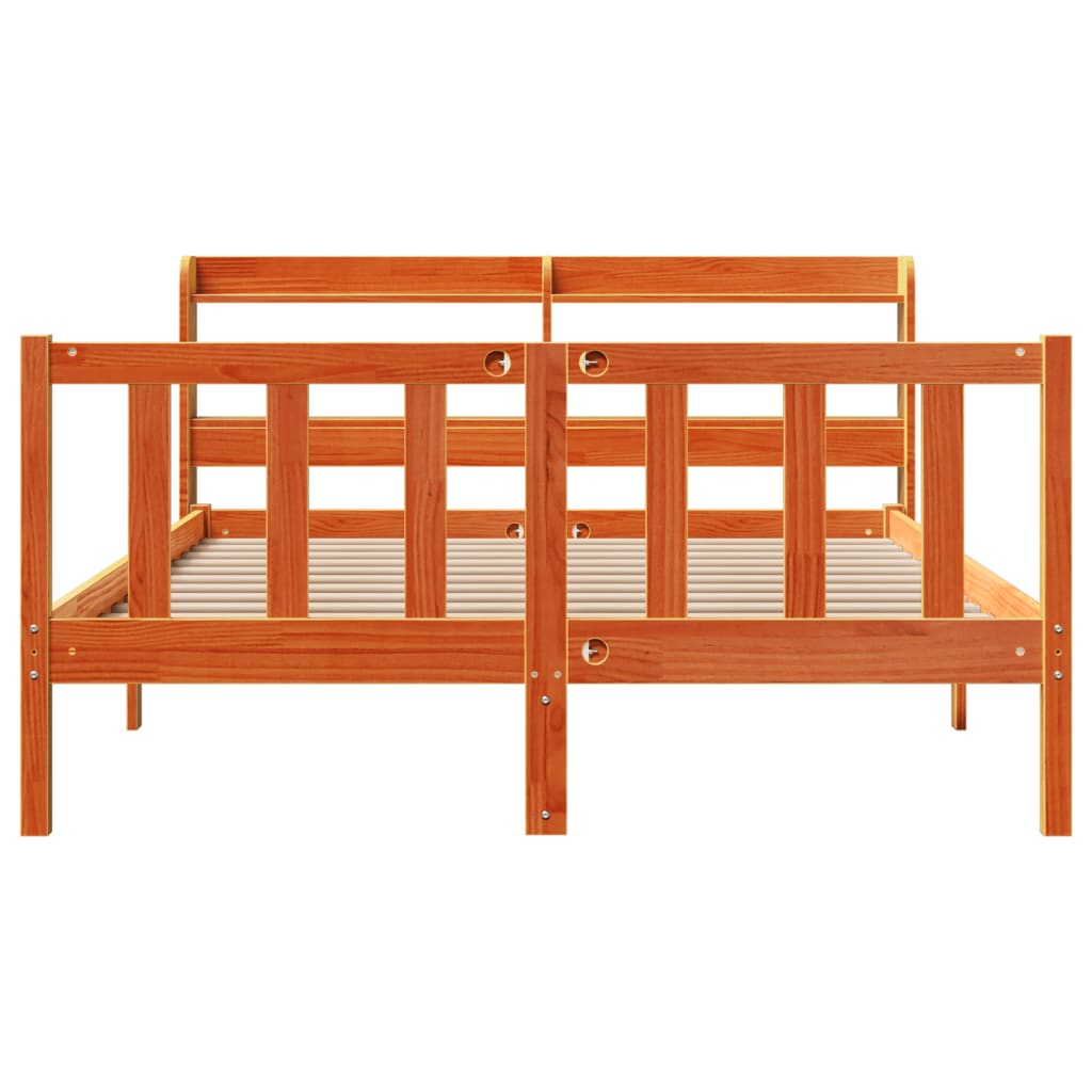 vidaXL Estructura cama con cabecero madera pino marrón cera 135x190 cm