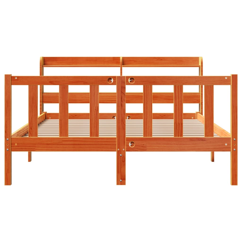 vidaXL Estructura cama con cabecero madera pino marrón cera 140x190 cm