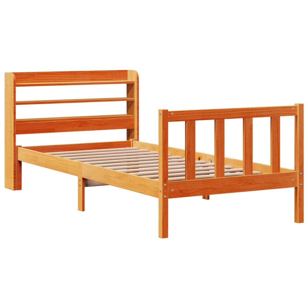 vidaXL Estructura cama con cabecero madera pino marrón cera 90x200 cm