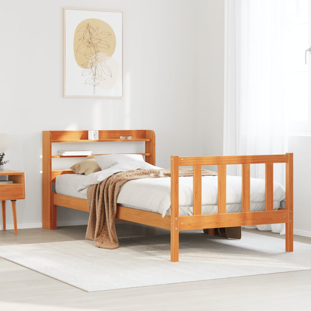 vidaXL Estructura cama con cabecero madera pino marrón cera 90x200 cm