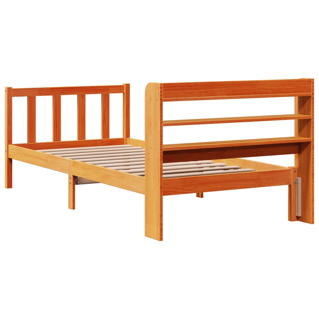 vidaXL Estructura cama con cabecero madera pino marrón cera 90x200 cm