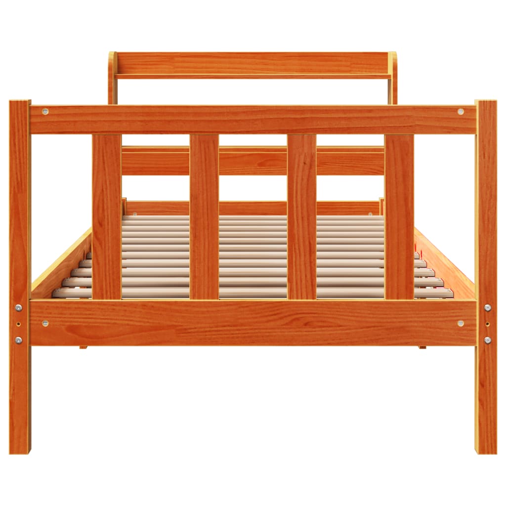 vidaXL Estructura cama con cabecero madera pino marrón cera 100x200 cm