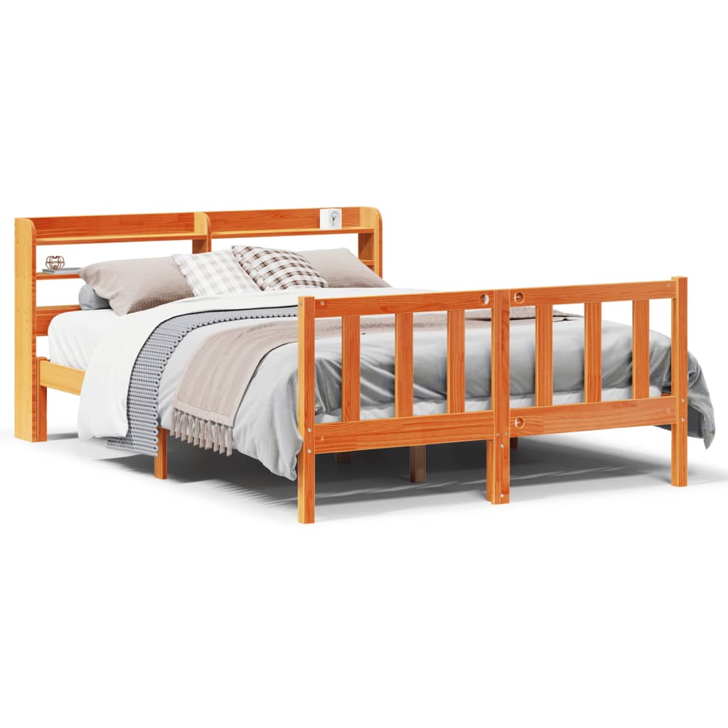 vidaXL Estructura cama con cabecero madera pino marrón cera 160x200 cm