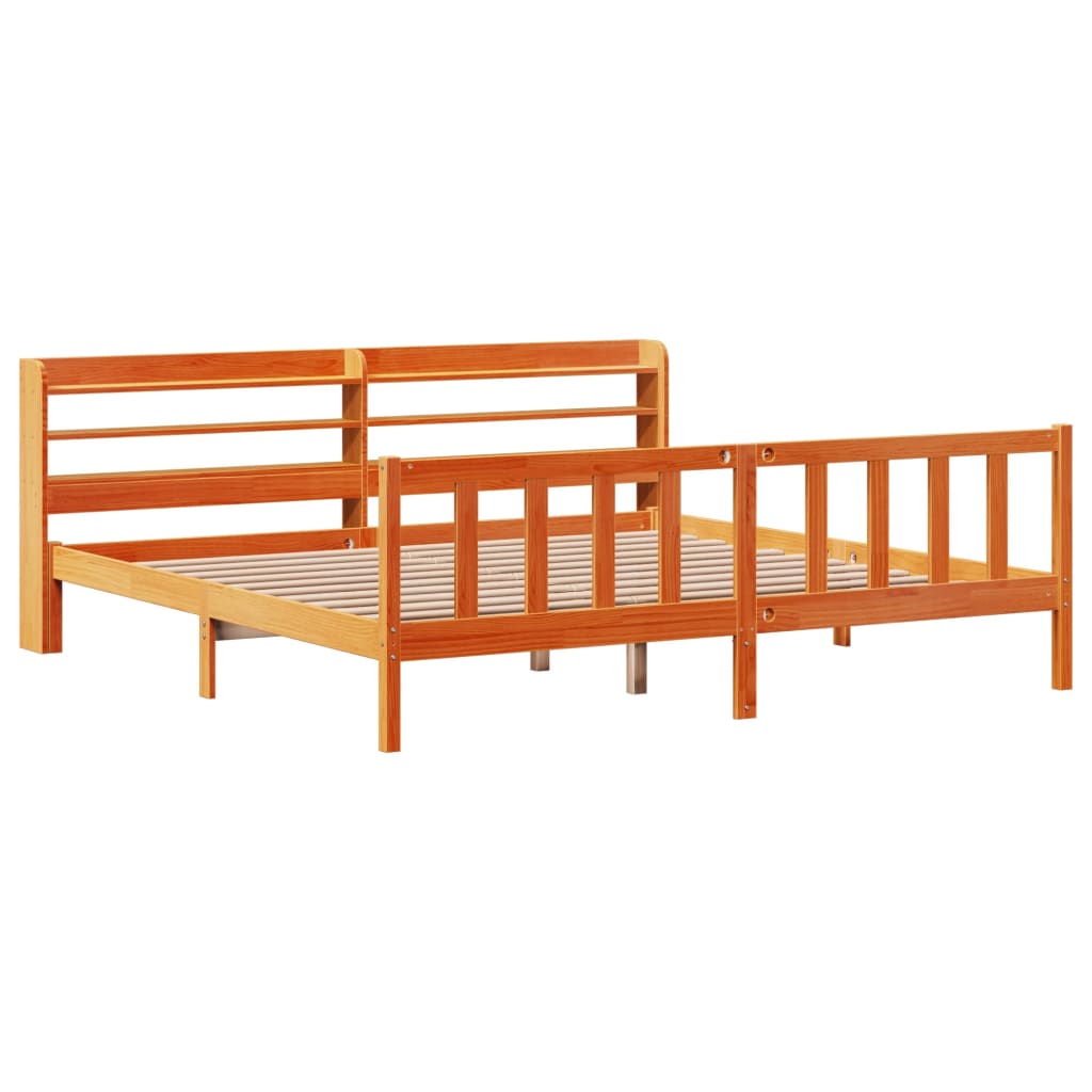 vidaXL Estructura cama con cabecero madera pino marrón cera 180x200 cm