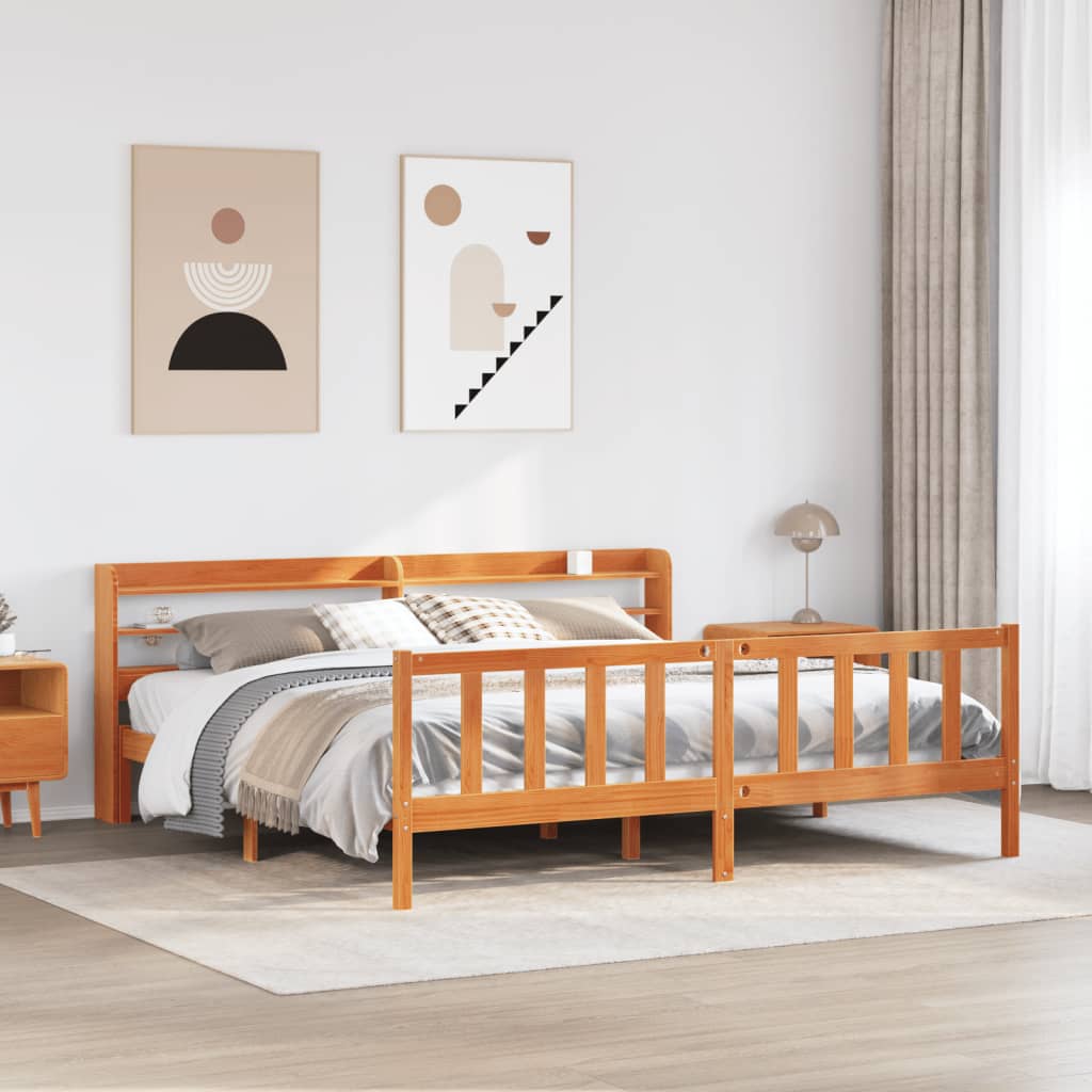 vidaXL Estructura cama con cabecero madera pino marrón cera 180x200 cm