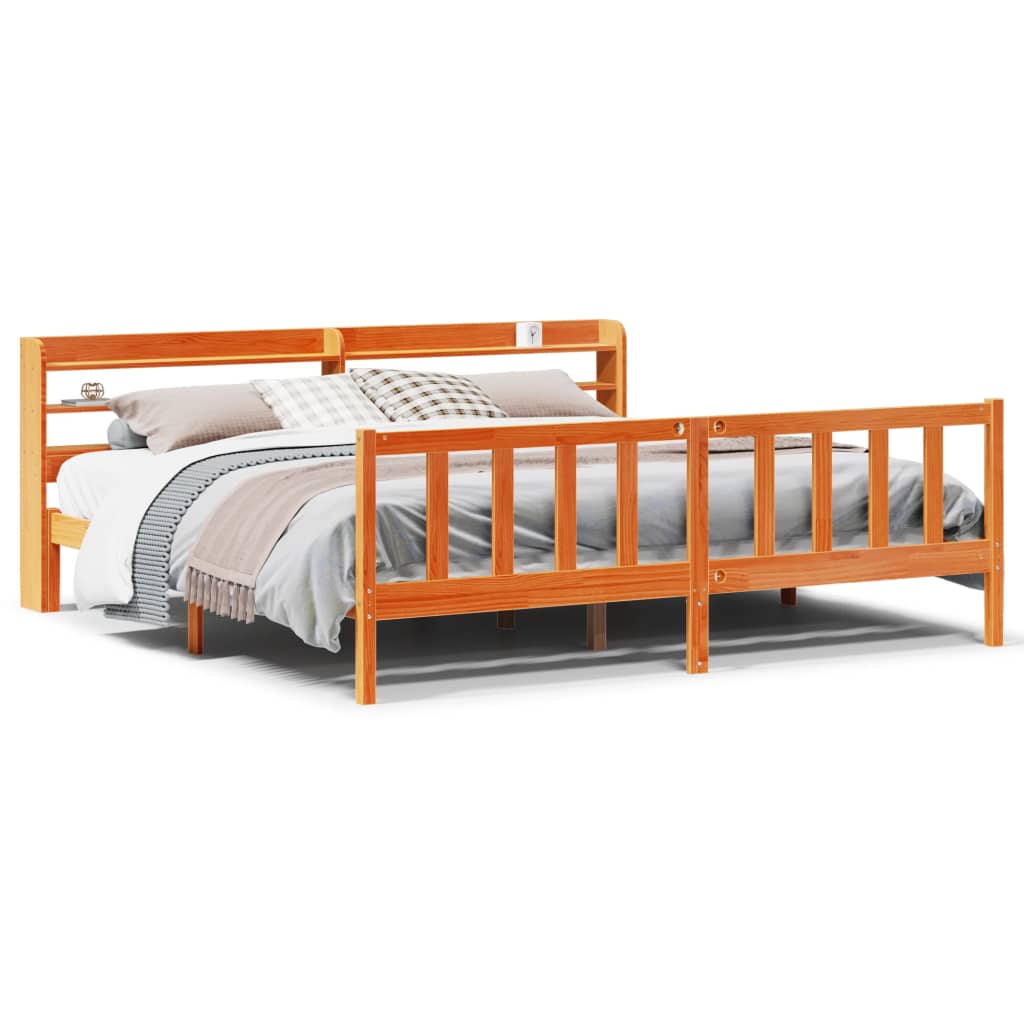 vidaXL Estructura cama con cabecero madera pino marrón cera 180x200 cm