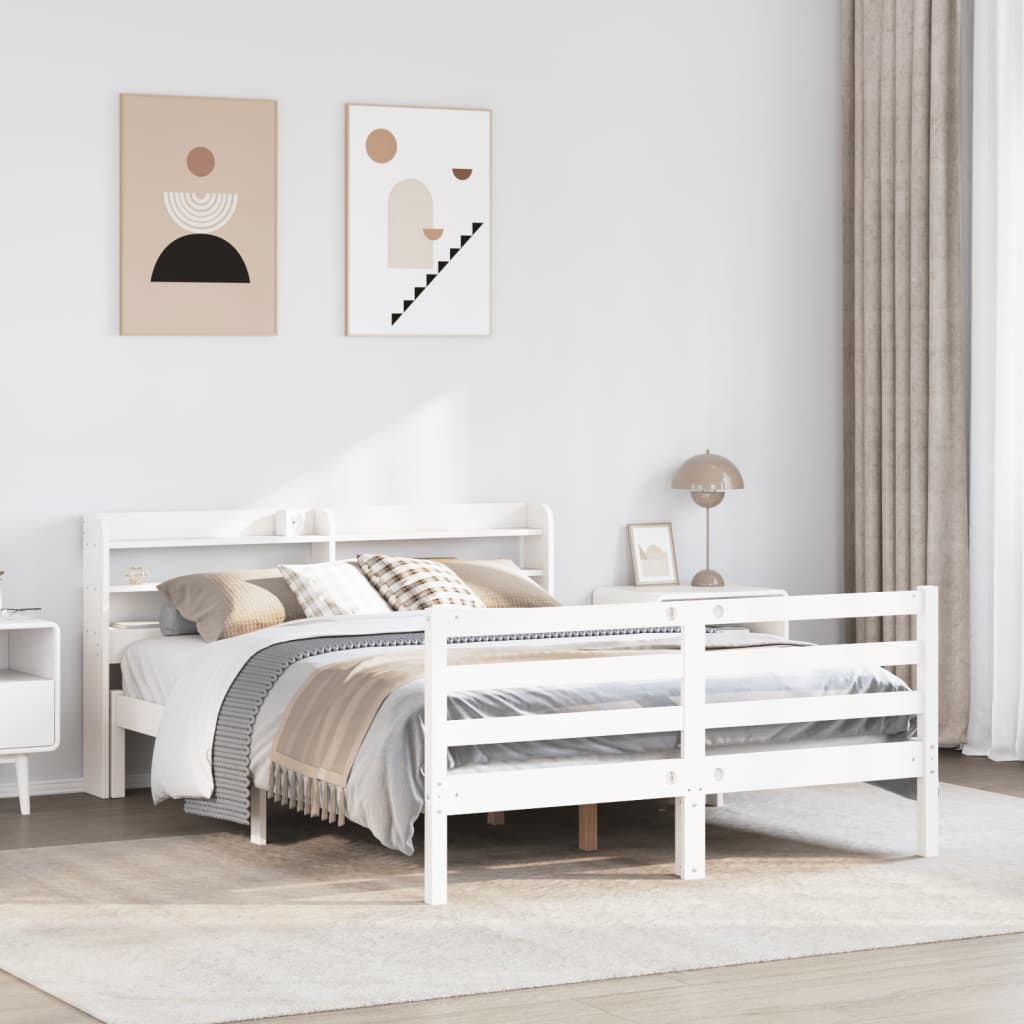 vidaXL Estructura de cama con cabecero madera pino blanco 120x190 cm