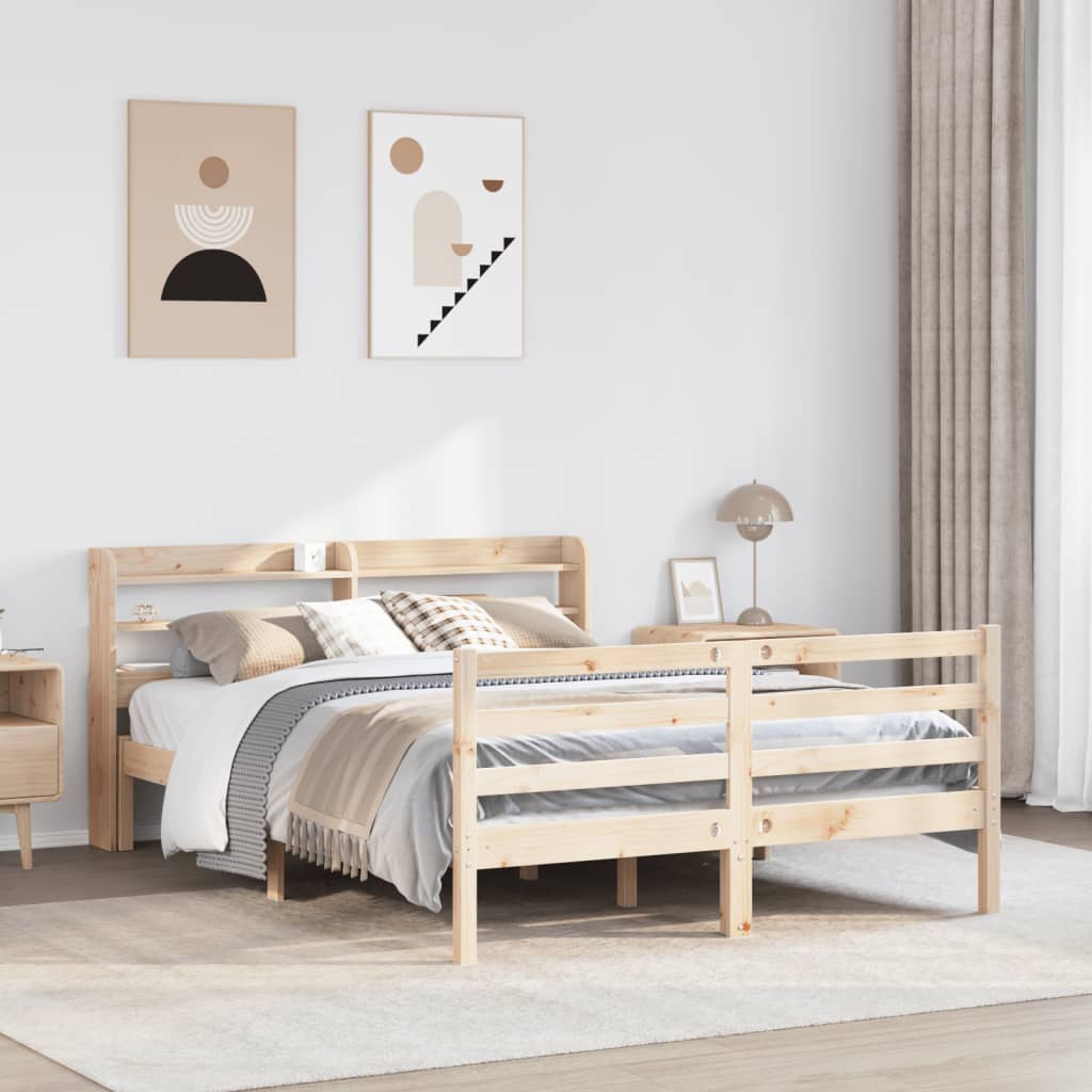 vidaXL Estructura de cama con cabecero madera maciza pino 135x190 cm