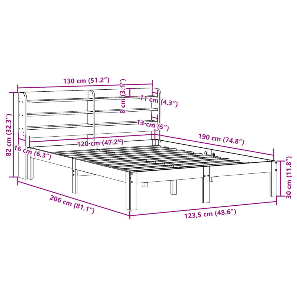 vidaXL Estructura de cama con cabecero madera maciza pino 120x190 cm